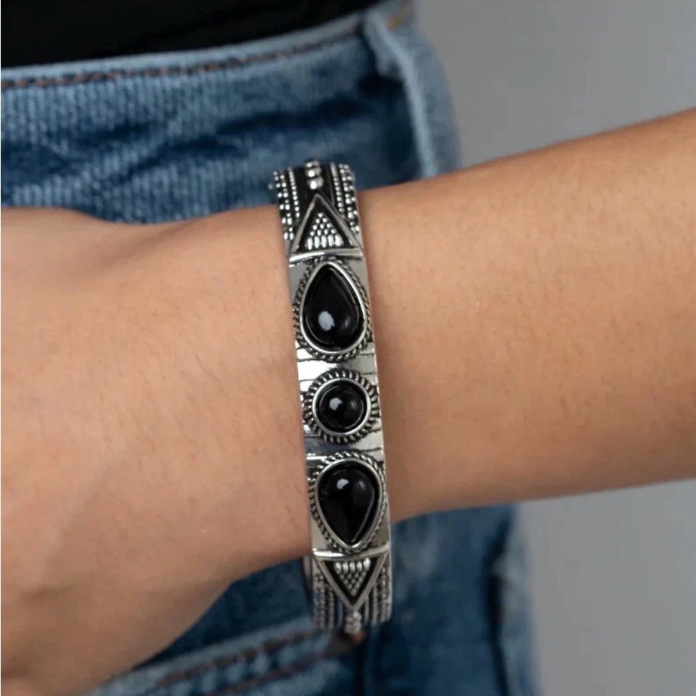 Paparazzi Silver and Black Geometric Bracelet
